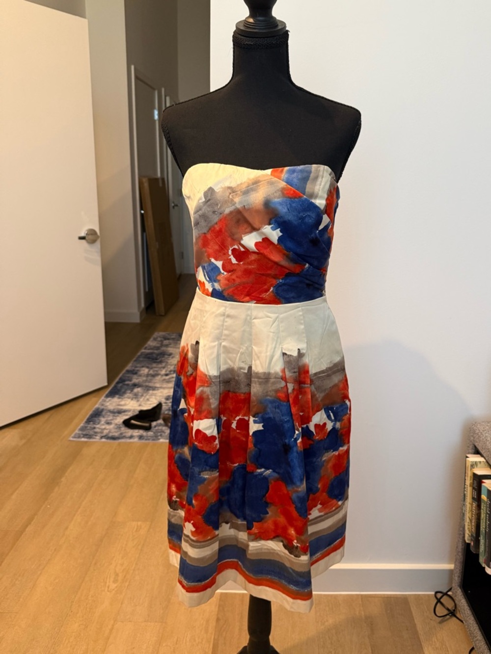 The Limited Outback Red Strapless Watercolor Print Midi Dress - Size 4